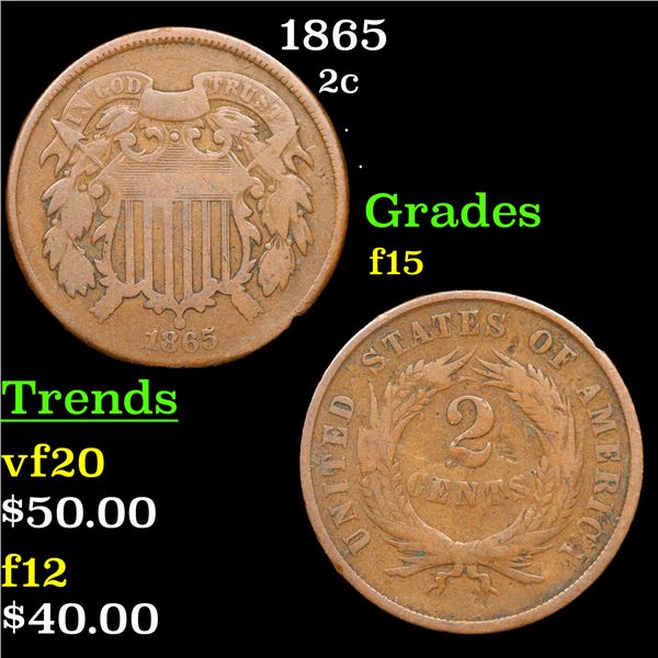 1865 Two Cent Piece 2c Grades f+