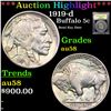 Image 1 : ***Auction Highlight*** 1919-d Buffalo Nickel 5c Graded Choice AU/BU Slider BY USCG (fc)