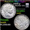 Image 1 : ***Auction Highlight*** 1900-p Barber Quarter 25c Graded ms65 By SEGS (fc)