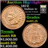 Image 1 : ***Auction Highlight*** 1872 Indian Cent 1c Graded GEM Unc RB BY USCG (fc)