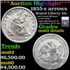 ***Auction Highlight*** 1855-s arrows Seated Liberty Quarter 25c Graded ms62 details By SEGS (fc)