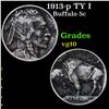 1913-p TY I Buffalo Nickel 5c Grades vg+