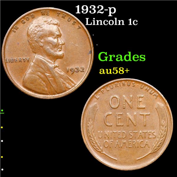 1932-p Lincoln Cent 1c Grades Choice AU/BU Slider+