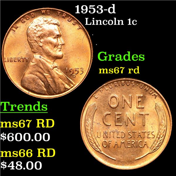 1953-d Lincoln Cent 1c Grades GEM++ Unc RD