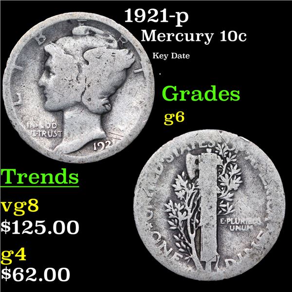 1921-p Mercury Dime 10c Grades g+