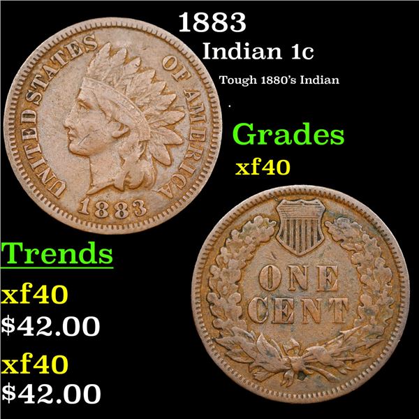 1883 Indian Cent 1c Grades xf