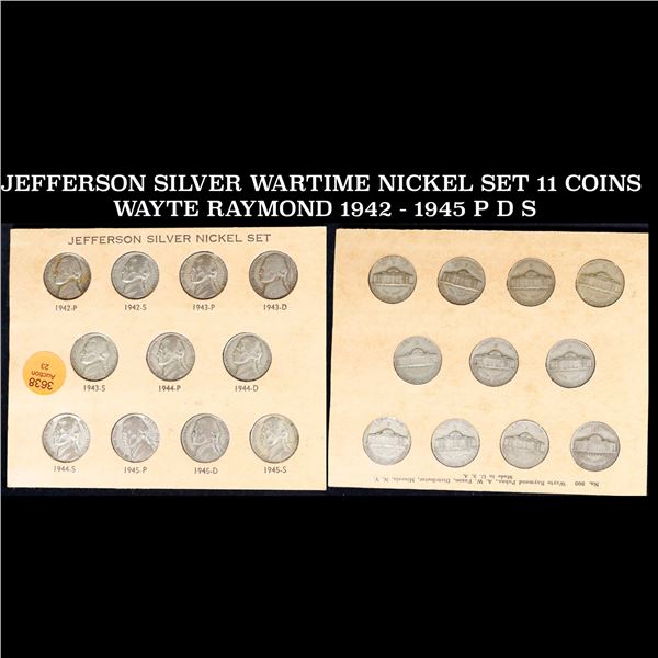 JEFFERSON SILVER WARTIME NICKEL SET 11 COINS WAYTE RAYMOND 1942 - 1945 P D S