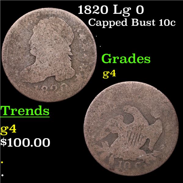 1820 Lg 0 Capped Bust Dime 10c Grades g, good
