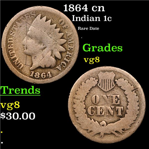 1864 cn Indian Cent 1c Grades vg, very good