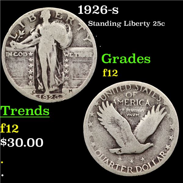 1926-s Standing Liberty Quarter 25c Grades f, fine