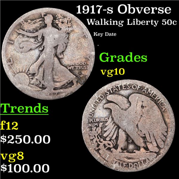 1917-p Walking Liberty Half Dollar 50c Grades vg+
