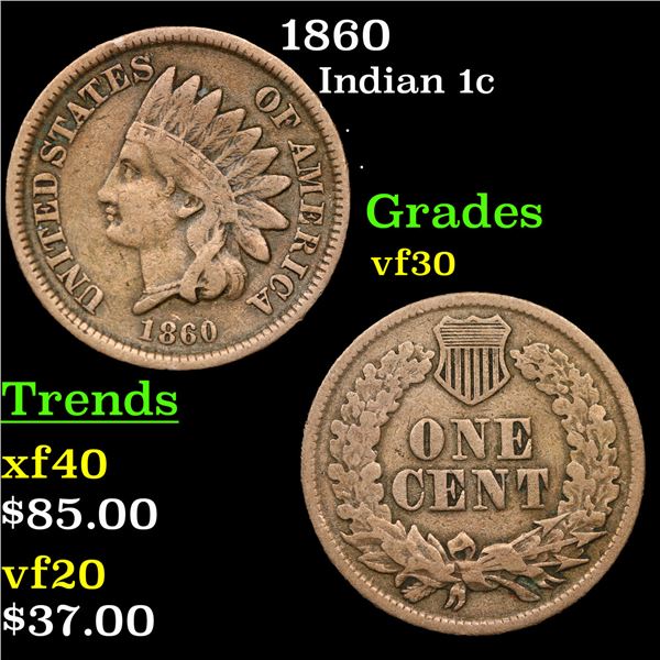 1860 Indian Cent 1c Grades vf++