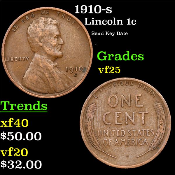 1910-s Lincoln Cent 1c Grades vf+