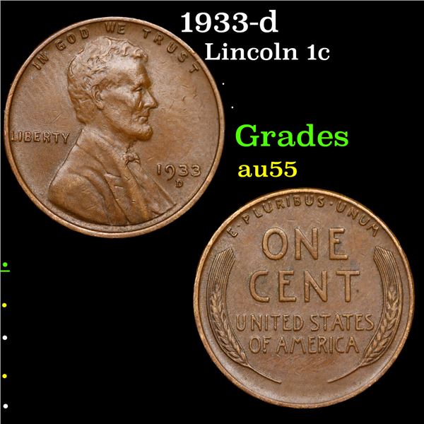 1933-d Lincoln Cent 1c Grades Choice AU