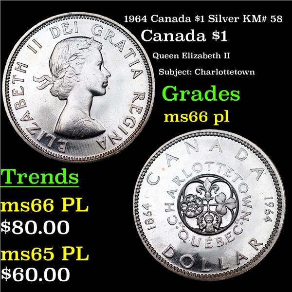 1964 Canada $1 Silver KM# 58 Grades GEM+ UNC PL