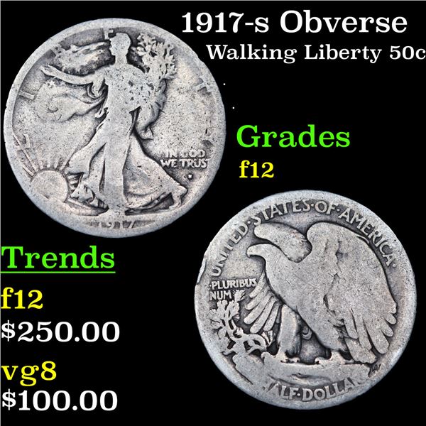 1917-p Walking Liberty Half Dollar 50c Grades f, fine