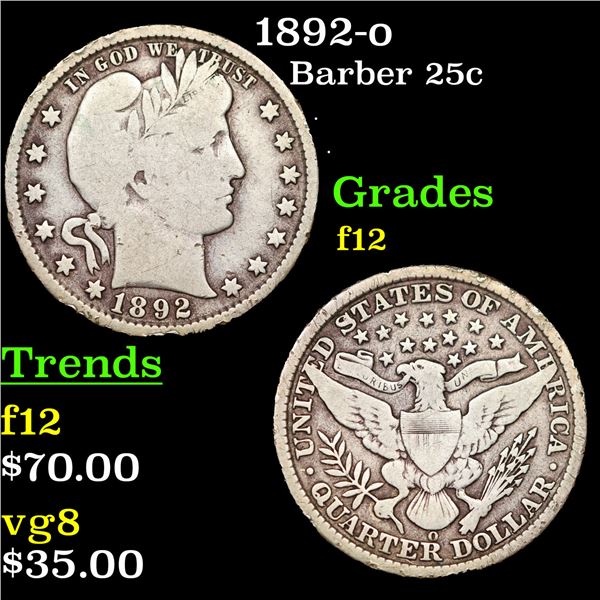 1892-o Barber Quarter 25c Grades f, fine