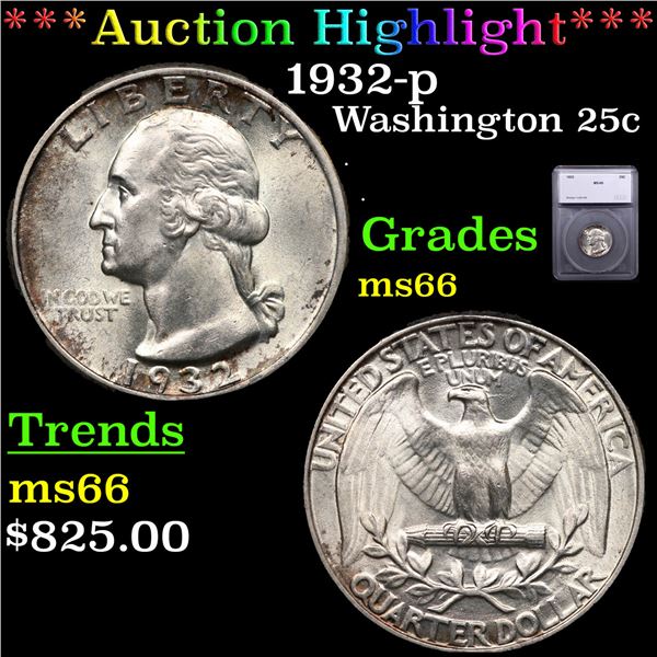 ***Auction Highlight*** 1932-p Washington Quarter 25c Graded ms66 BY SEGS (fc)