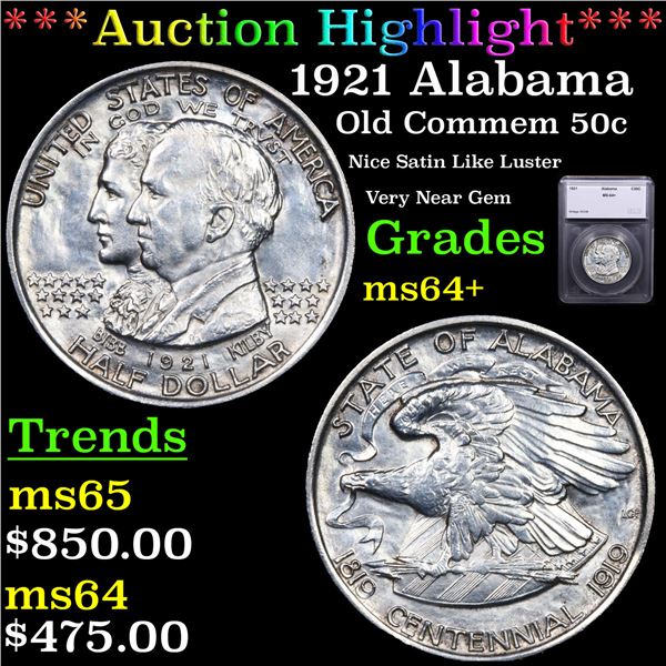 ***Auction Highlight*** 1921 Alabama Old Commem Half Dollar 50c Graded ms64+ By SEGS (fc)