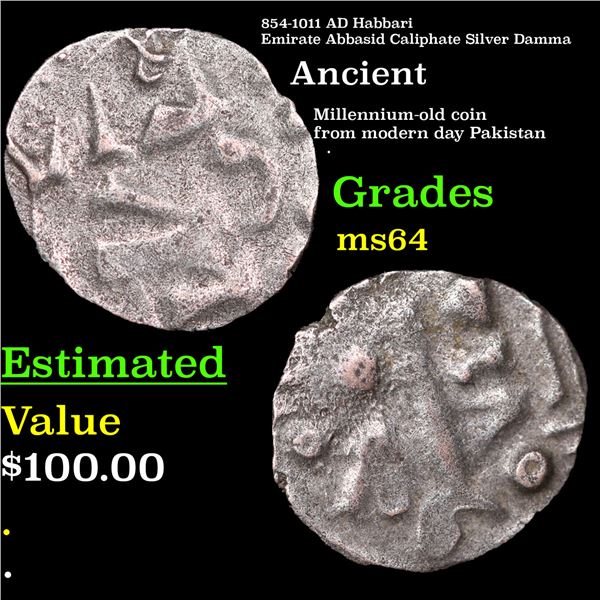854-1011 AD Habbari Emirate Abbasid Caliphate Silver Damma Grades Choice Unc
