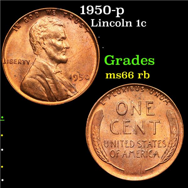 1950-p Lincoln Cent 1c Grades GEM+ Unc RB