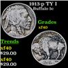 Image 1 : 1913-p TY I Buffalo Nickel 5c Grades xf