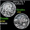 Image 1 : 1913-p Ty I Buffalo Nickel 5c Grades vf++