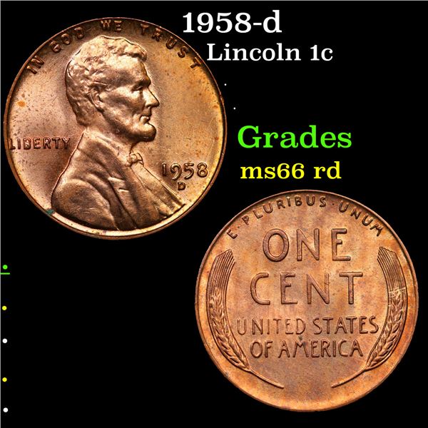 1958-d Lincoln Cent 1c Grades GEM+ Unc RD