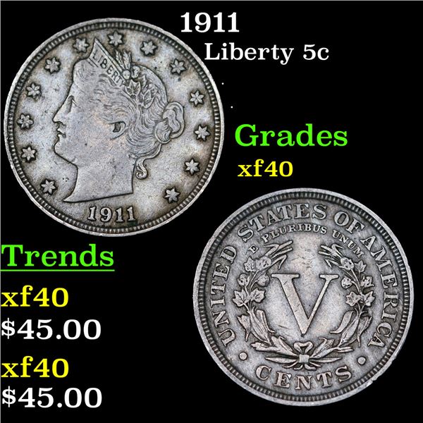 1911 Liberty Nickel 5c Grades xf