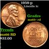 Image 1 : 1958-p Lincoln Cent 1c Grades Gem+ Unc RD