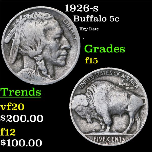1926-s Buffalo Nickel 5c Grades f+