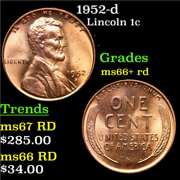 1952-d Lincoln Cent 1c Grades GEM++ RD
