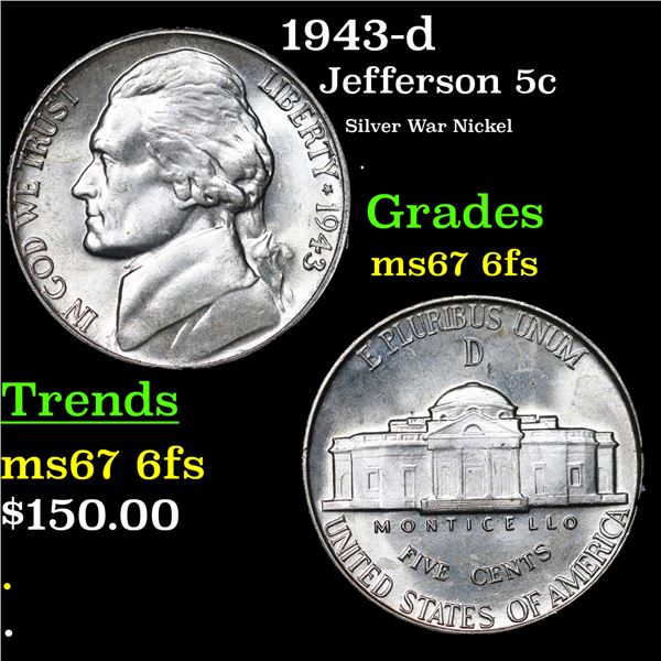 1943-d Jefferson Nickel 5c Grades GEM++ 6fs
