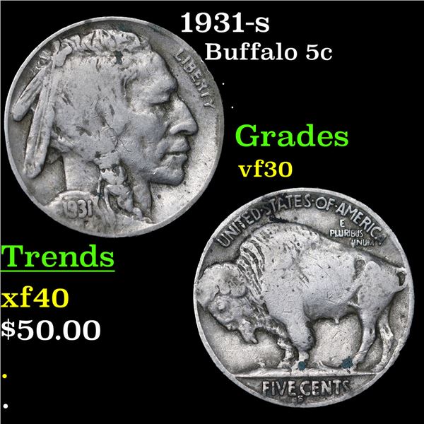 1931-s Buffalo Nickel 5c Grades vf++