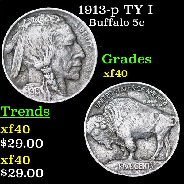 1913-p TY I Buffalo Nickel 5c Grades xf