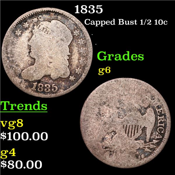 1835 Capped Bust Half Dime 1/2 10c Grades g+