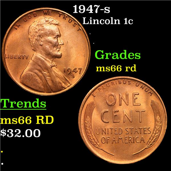 1947-s Lincoln Cent 1c Grades GEM+ Unc RD