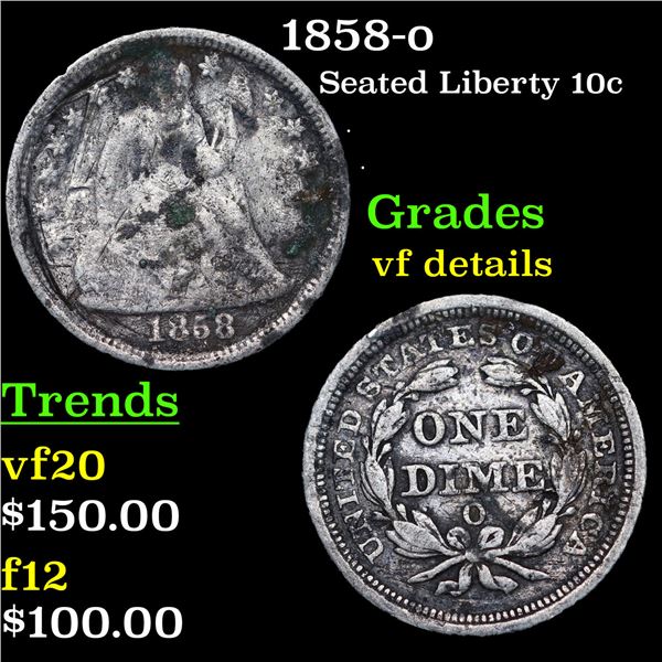 1858-o Seated Liberty Dime 10c Grades vf details