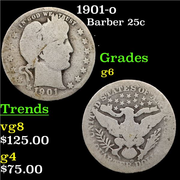 1901-o Barber Quarter 25c Grades g+