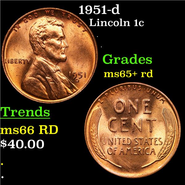 1951-d Lincoln Cent 1c Grades Gem+ Unc RD
