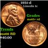 Image 1 : 1951-d Lincoln Cent 1c Grades Gem+ Unc RD