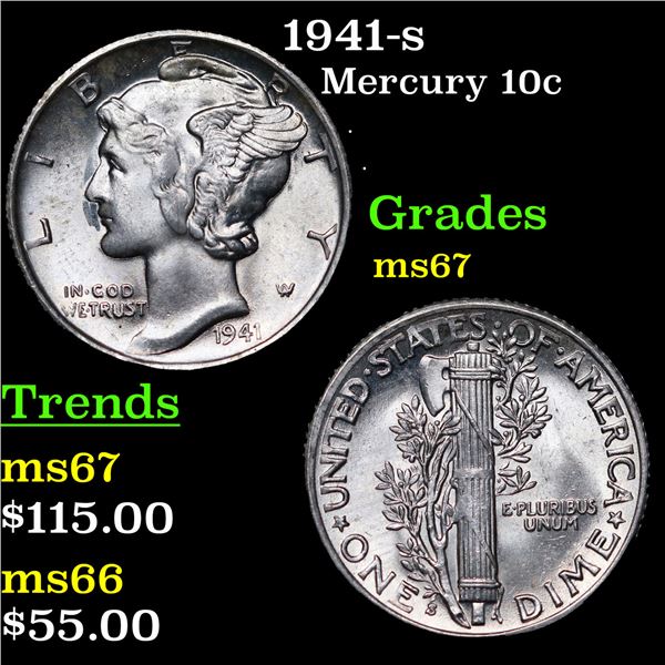 1941-s Mercury Dime 10c Grades GEM++ Unc