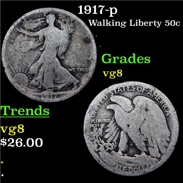 1917-p Walking Liberty Half Dollar 50c Grades vg, very good
