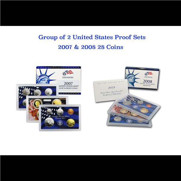 Group of 2 United States Mint Proof Sets 2007-2008 28 coins