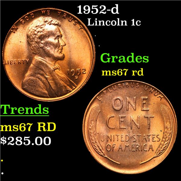 1952-d Lincoln Cent 1c Grades GEM++ Unc RD