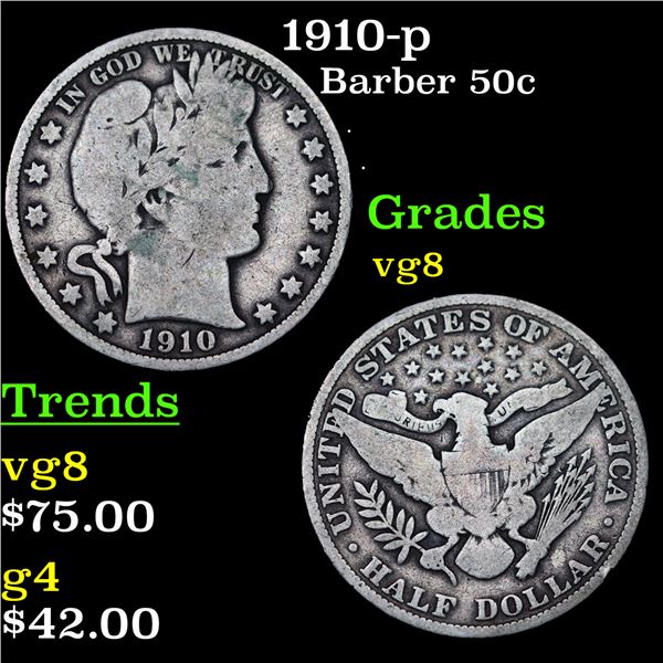 1910-p Barber Half Dollars 50c Grades vg, very good