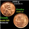 1950-p Lincoln Cent 1c Grades GEM+ Unc RD