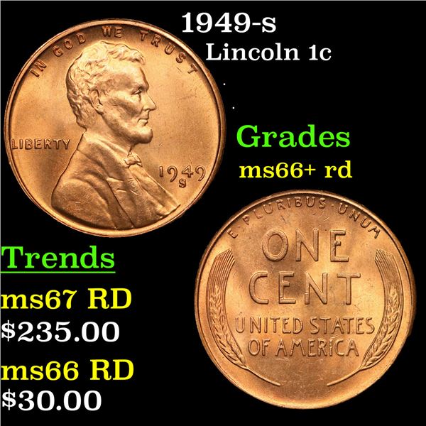 1949-s Lincoln Cent 1c Grades GEM++ RD
