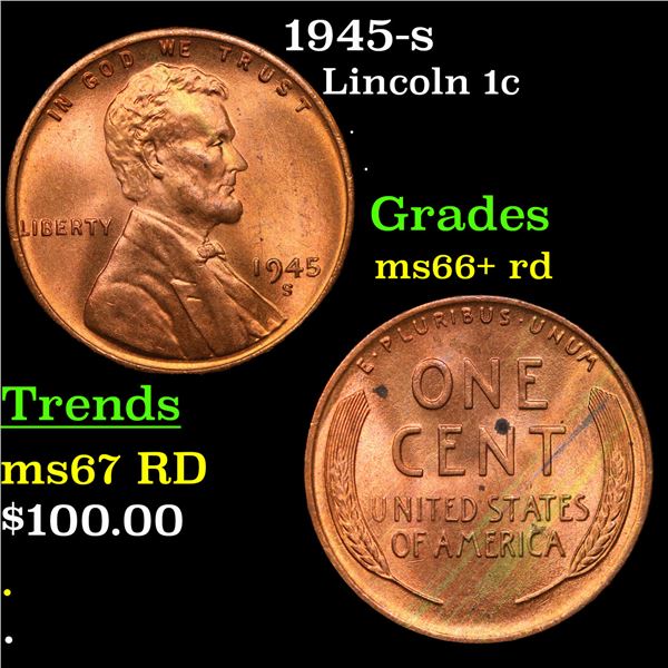 1945-s Lincoln Cent 1c Grades GEM++ RD