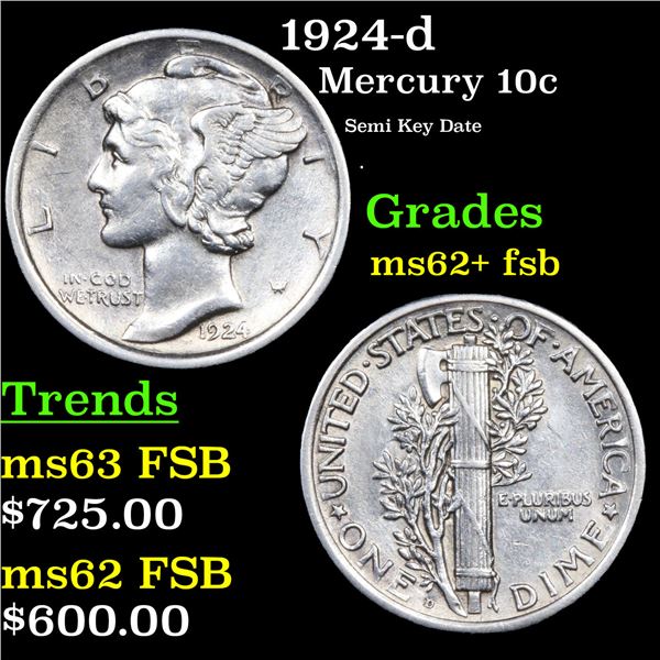 1924-d Mercury Dime 10c Grades Select Unc+ FSB